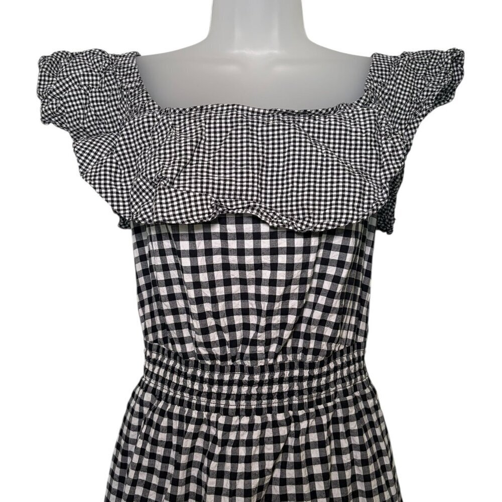 Rachel Roy Gingham Off-Shoulder Ruffle Midi Dress 0X Black White - Picture 2 of 7